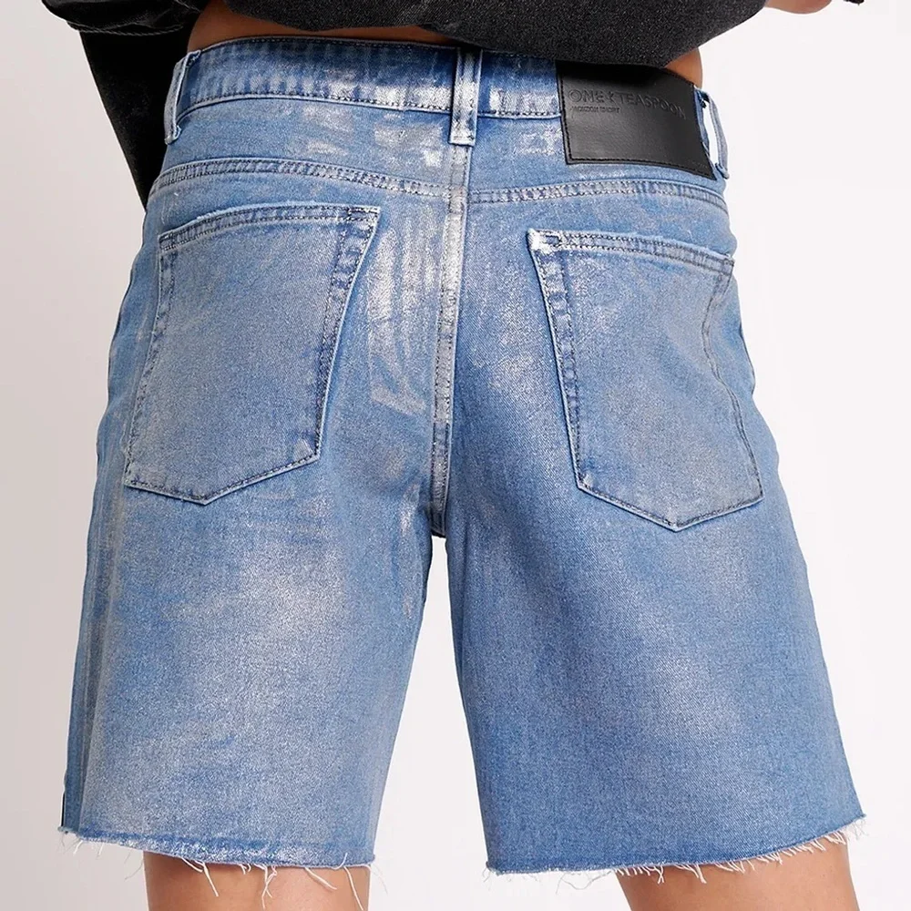 NWT One Teaspoon Jackson Long Jean Shorts in Metal Blue 27